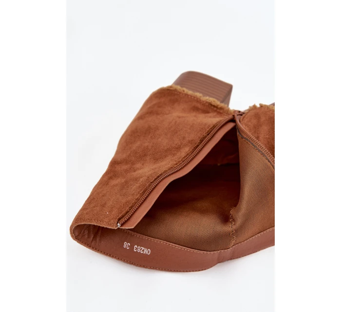 Dámské boty na podpatku se zavinutým lemem Idalia – camel