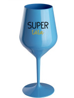 SUPER TÁTA - modrá nerozbitná sklenice na víno 470 ml