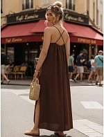 Dámské letní maxi šaty s viskózou, čokoládová barva, FashionStreet EY2662 Dámské letní maxi šaty s viskózou, čokoládová barva, FashionStreet EY2662