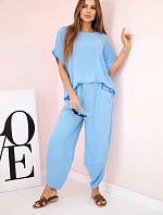 Komplet z viskózy halenka + kalhoty modrý