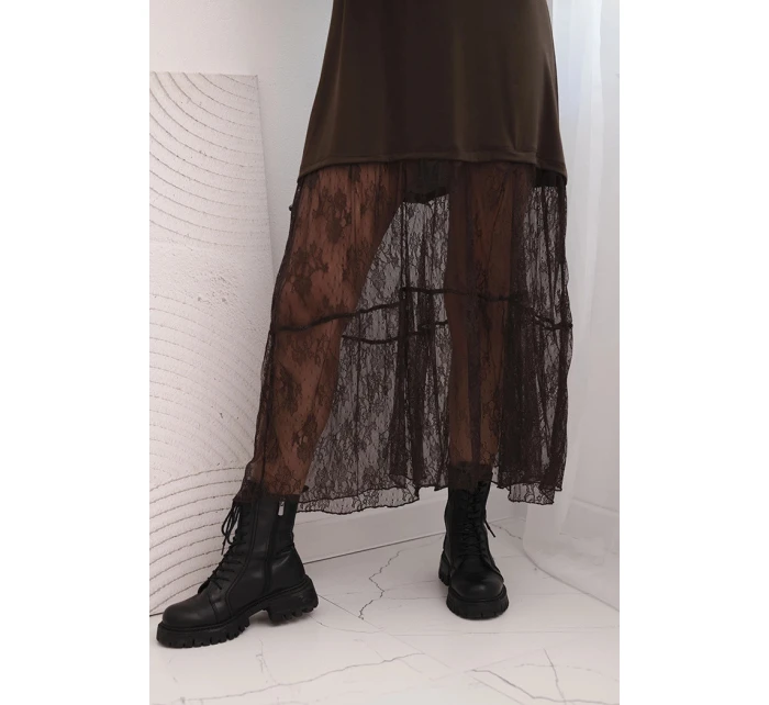 Dámské šaty s model 21755782 spodním dílem a rukávy hnědá - K-Fashion