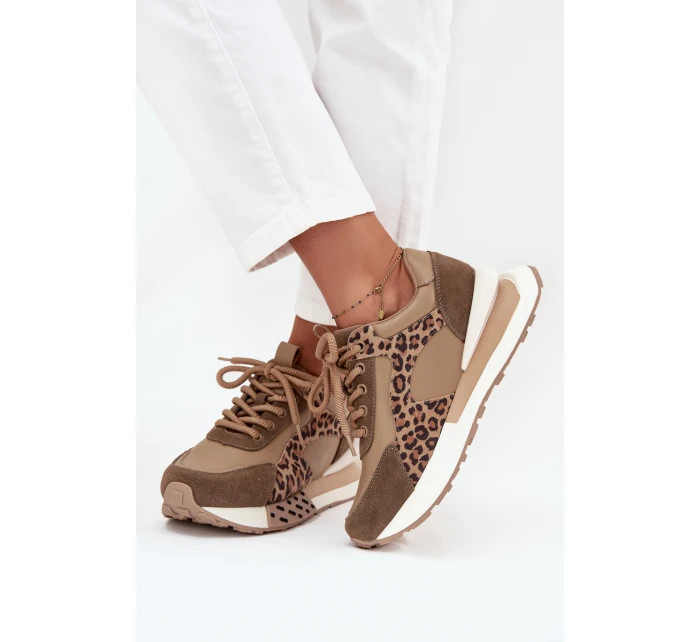 Dámské kožené tenisky na platformě s leopardím vzorem Artiker – hnědé Dámské kožené tenisky na platformě s leopardím vzorem Artiker – hnědé