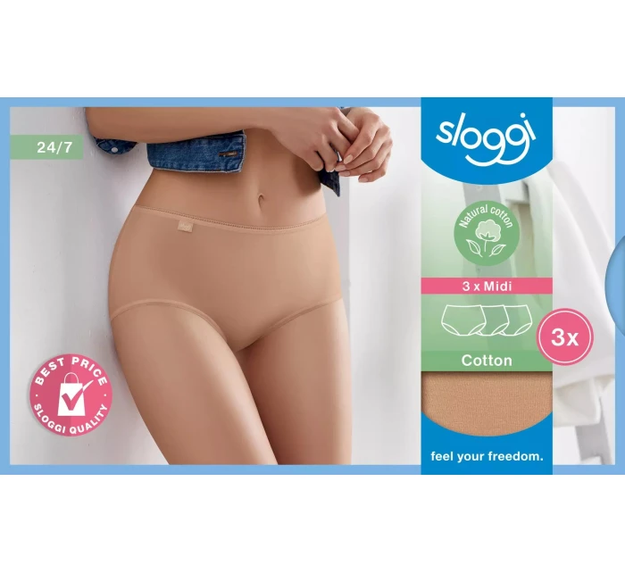 sloggi 24/7 Cotton Midi C3P - BROWN - SLOGGI BROWN - SLOGGI