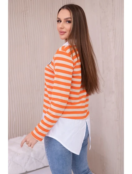 Pruhovaná bavlněná halenka s límečkem oranžová+béžová