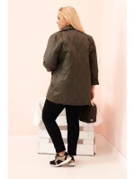 Dámská bunda Plus Size prošívaná s límcem a knoflíkem khaki