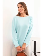 Dámský svetr z viskózy s dlouhým rukávem a kulatým výstřihem mátový Dámský svetr z viskózy s dlouhým rukávem a kulatým výstřihem mátový