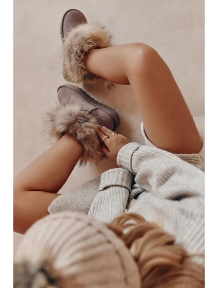 Dámské semišové sněhule s kožešinovou šedou model 21602003 - Boto Dámské semišové sněhule s kožešinovou šedou model 21602003 - Boto