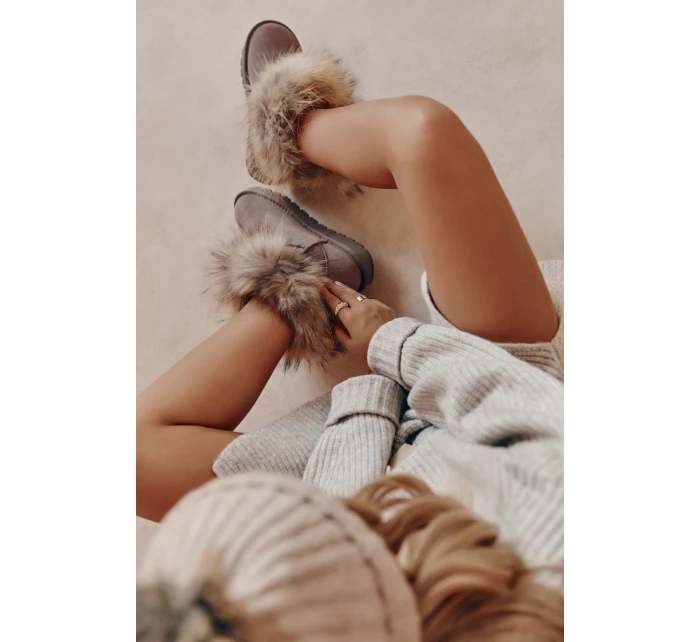 Dámské semišové sněhule s kožešinovou šedou model 21602003 - Boto Dámské semišové sněhule s kožešinovou šedou model 21602003 - Boto