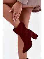 Kotníkové boty z přírodního semiše s na podpatku s mašlí bordó model 21718464 - Zazoo Kotníkové boty z přírodního semiše s na podpatku s mašlí bordó model 21718464 - Zazoo