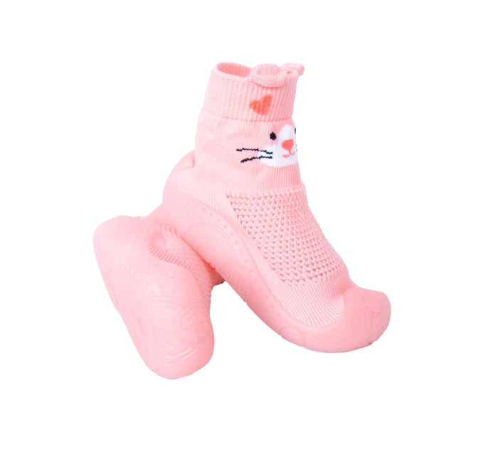 Yoclub Dětské dívčí protiskluzové ponožky s gumovou podrážkou OBO-0175G-5200 Apricot