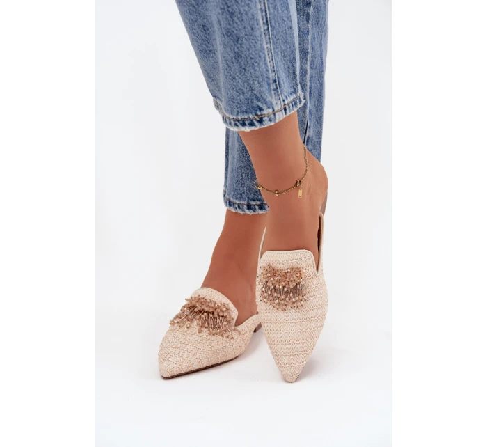 Dámské pantofle s ozdobou – béžové Katrine Dámské pantofle s ozdobou – béžové Katrine