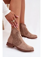 Dámské perforované kotníkové boty HY61-8026 Béžové - S.Barski