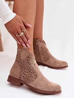 Dámské perforované kotníkové boty HY61-8026 Béžové - S.Barski