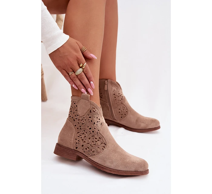 Dámské perforované kotníkové boty HY61-8026 Béžové - S.Barski