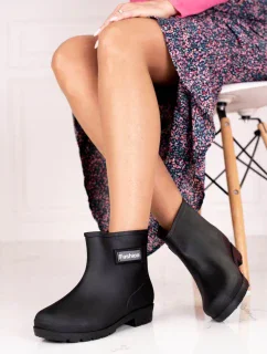 Krásné dámské  gumáky černé na plochém podpatku