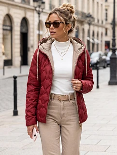 Dámská prošívaná přechodová bunda s kapucí, bordová, FashionStreet TY5885