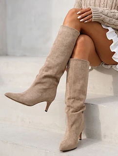 Dámské béžové semišové boty na podpatku FashionStreet ZY1489