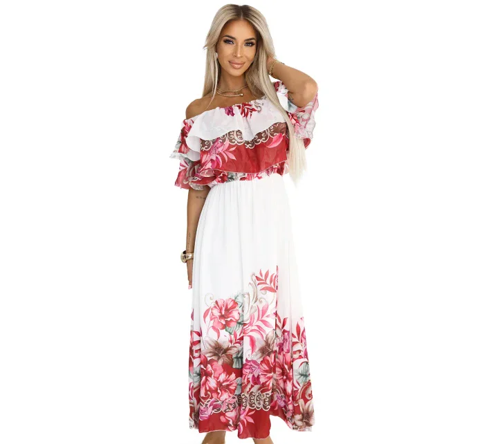 Dlouhé letní španělské šaty s červeným květinovým model 21176213 - numoco basic