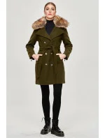 Dámský kabát v khaki barvě s kožešinou model 15834406 - Ann Gissy