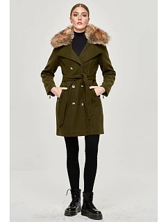 Dámský kabát v khaki barvě s kožešinou model 15834406 - Ann Gissy