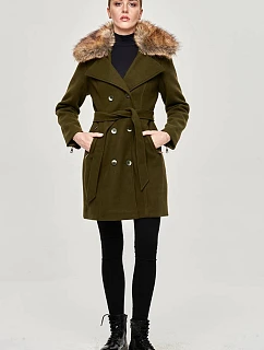 Dámský kabát v khaki barvě s kožešinou model 15834406 - Ann Gissy