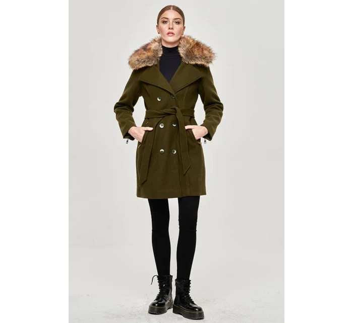 Dámský kabát v khaki barvě s kožešinou model 15834406 - Ann Gissy