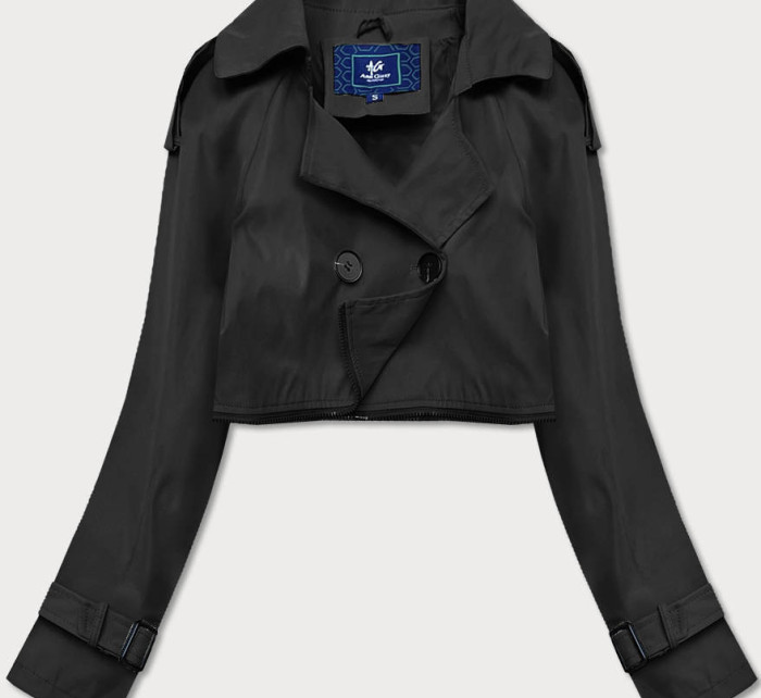 Černý dvouřadový kabát s páskem (AG3-011)