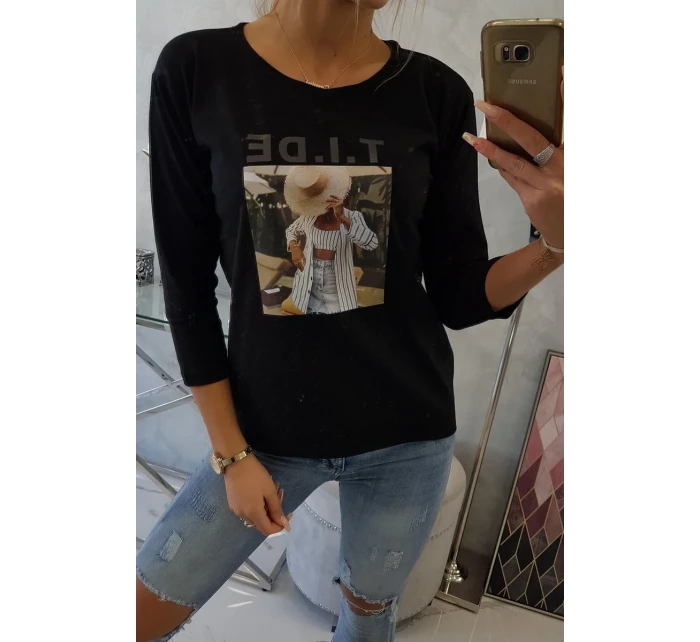 Halenka s potiskem Tide černá Halenka s potiskem Tide černá