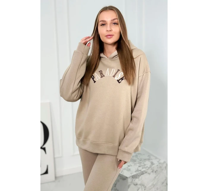 Bavlněná souprava s vyšívaným nápisem Paradise světle béžová Bavlněná souprava s vyšívaným nápisem Paradise světle béžová