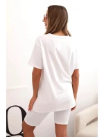 Dámský bavlněný komplet s krátkým rukávem a šortkami bílý Dámský bavlněný komplet s krátkým rukávem a šortkami bílý