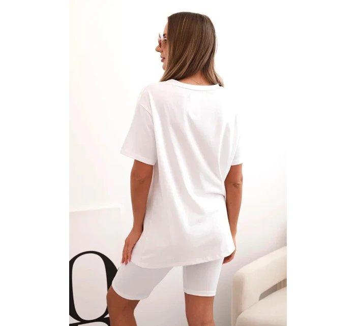 Dámský bavlněný komplet s krátkým rukávem a šortkami bílý Dámský bavlněný komplet s krátkým rukávem a šortkami bílý