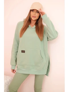 Dámská bavlněná souprava mikina s kapucí a legíny s vysokým pasem tmavá máta