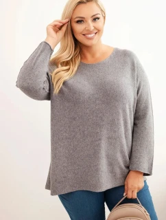 Dámský svetr plus size s lodičkovým výstřihem šedý