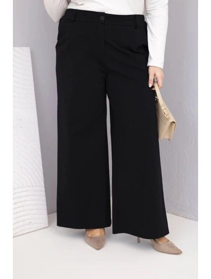 Dámské kalhoty Plus Size s širokou nohavicí a vysokým pasem černé Dámské kalhoty Plus Size s širokou nohavicí a vysokým pasem černé