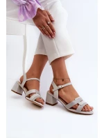 Dámské sandály na podpatku z ekologické kůže model 21657318 šedé - SERGIO LEONE Dámské sandály na podpatku z ekologické kůže model 21657318 šedé - SERGIO LEONE