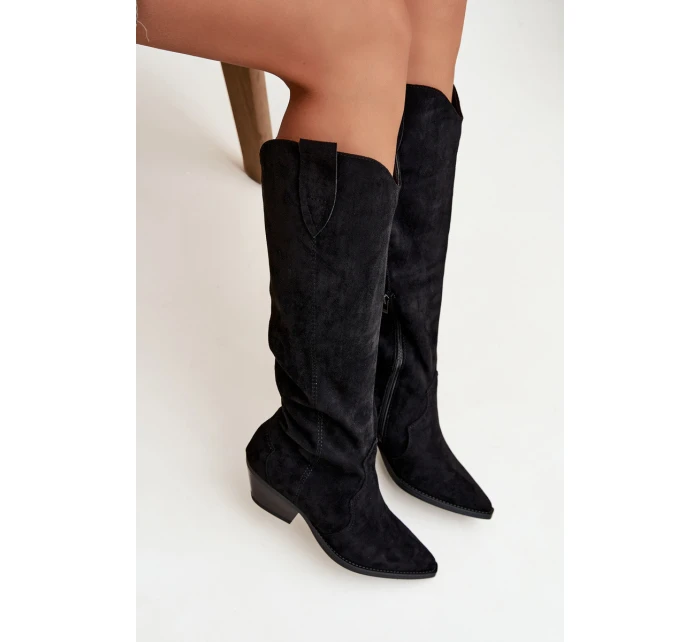 Zateplené Kůže Bota Kovbojky Na Podpatku Z Eko Černé model 21710814 - Boto Zateplené Kůže Bota Kovbojky Na Podpatku Z Eko Černé model 21710814 - Boto