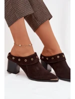 Semišové dámské sandály na podpatku D&A model 22031840 čokoládové - S.Barski