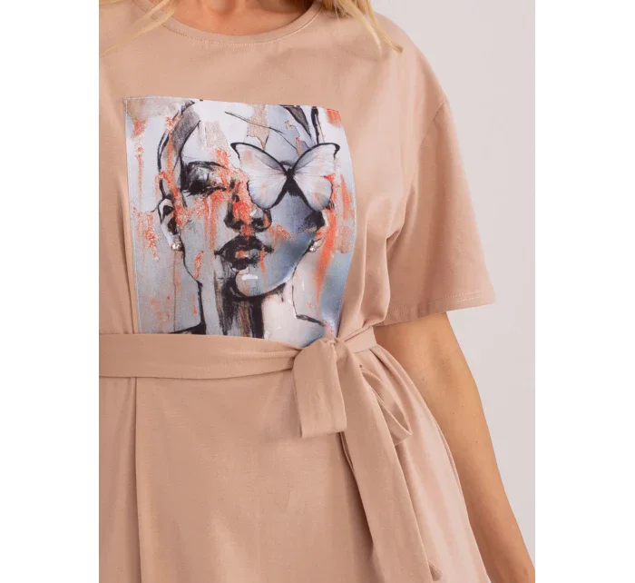 Sukienka LK SK model 21110921 ciemny bezowy - FPrice Sukienka LK SK model 21110921 ciemny bezowy - FPrice