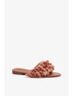 Dámské ploché pantofle s třásněmi, špinavě růžová Rialle