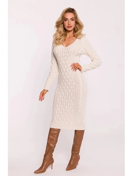 Dámské svetrové šaty model 21865052 Světle béžová - Moe