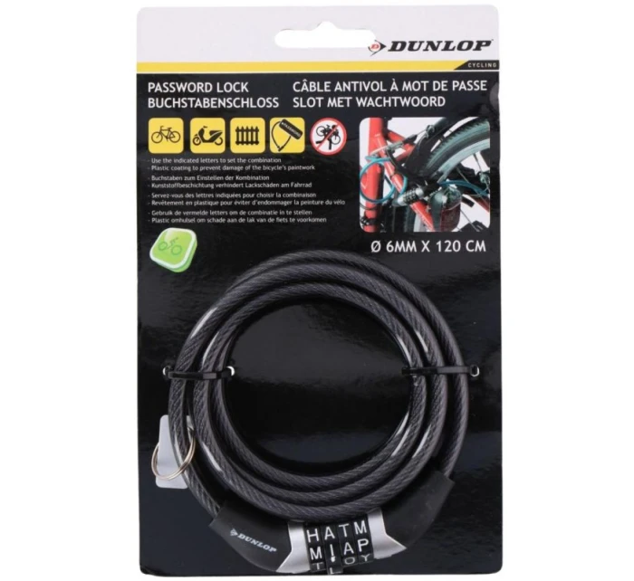 Spirálový zámek na kolo Dunlop, šifra 0,6x120 cm 1042695 Spirálový zámek na kolo Dunlop, šifra 0,6x120 cm 1042695