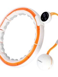 HHM21 HULA HOP BÍLÁ/ORANŽOVÁ S MAGNETY, TPE TABS A ZÁVAŽÍM + POČÍTADLO HMS