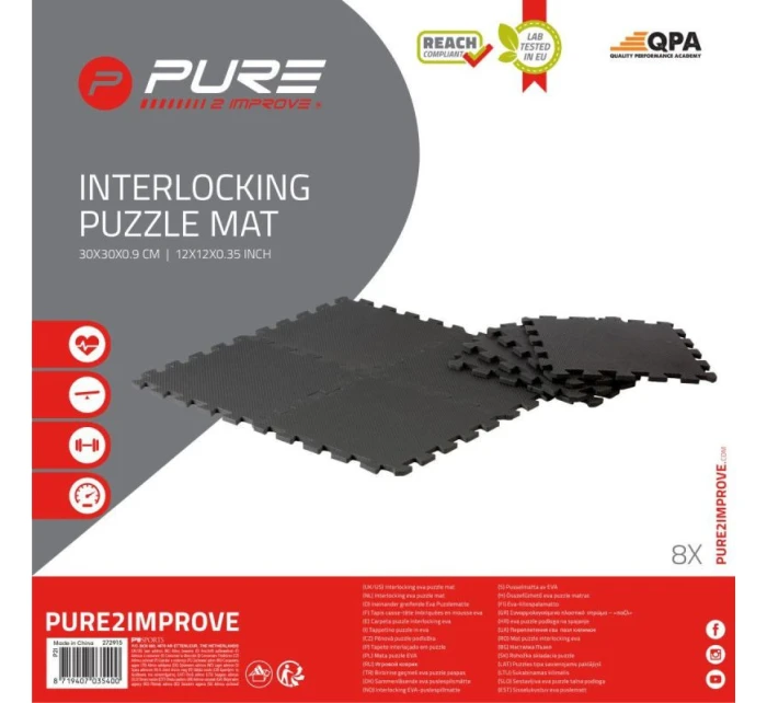 FITNESS VYBAVENÍ PUZZLE MAT 8 PACK 30x30x0.9CM BLACK PURE 2 IMPROVE