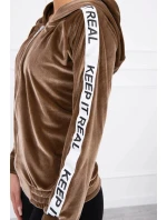 Velurová mikina s kapucí hnědá Velurová mikina s kapucí hnědá