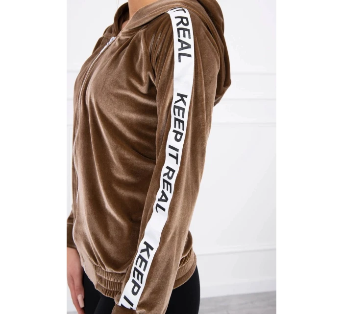 Velurová mikina s kapucí hnědá Velurová mikina s kapucí hnědá