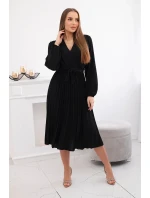 Šaty se svázaným plisovaným lemem černý Šaty se svázaným plisovaným lemem černý