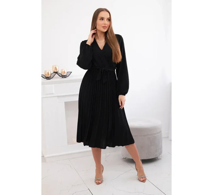 Šaty se svázaným plisovaným lemem černý Šaty se svázaným plisovaným lemem černý