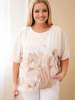 Dámská halenka Plus Size s květinovým potiskem a volným rukávem camelová