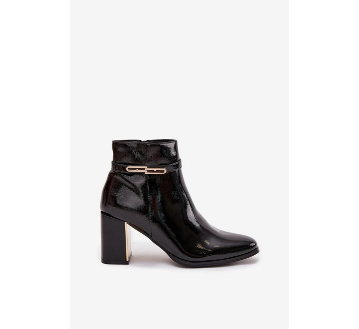 Lakované kozačky na podpatku s páskem černé Dorelia