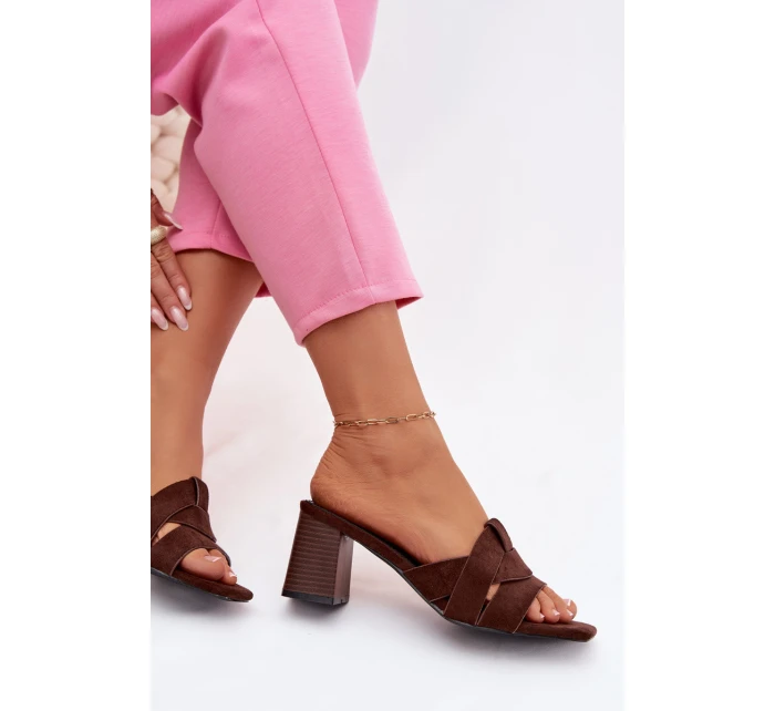 Dámské páskové sandály na podpatku Eko semišové Čokoládové Corivelle